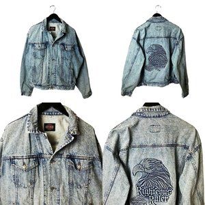 90s Vintage Harley Davidson Motorcycles Adult Extra Large Blue Denim Jacket XL